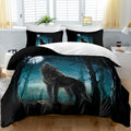 Moon Wolf Bedding Green Watercolor Forest Wolf Landscape Duvet Cover Sets 3 Pieces Wild Animal Bedding Set Twin Full Queen King Size