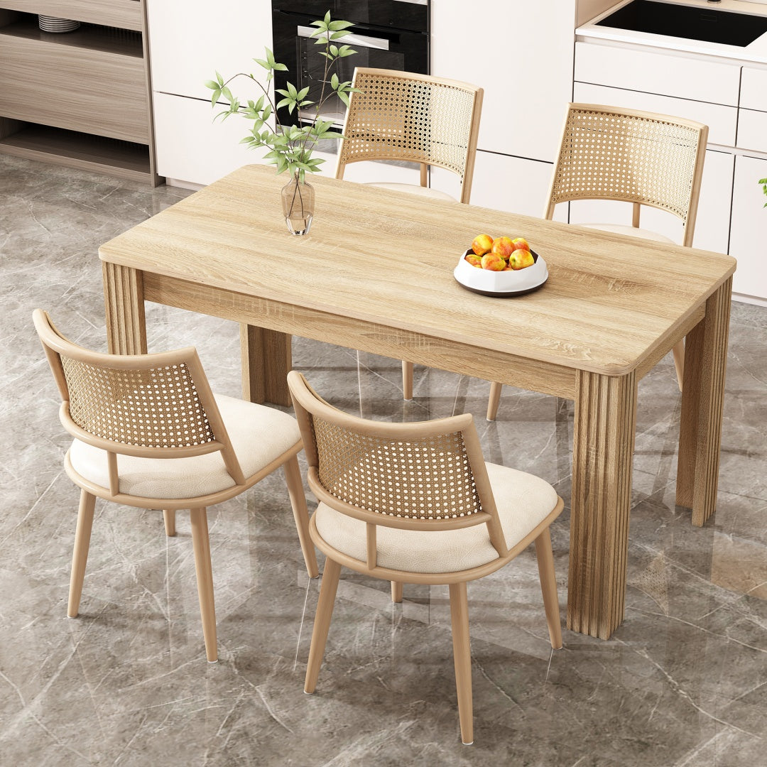 Set Of 4, PU Seat, Rattan Backrest, Bamboo Kitchen Chair With Imitation Rattan Backrest And Retro Side Armchair, Suitable For Home, Restaurant, Living Room, Cafe,beige