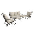 5 Piece Backyard Patio Furniture Set, Outdoor Furniture Set With 2 Rocking Chairs, 3-Seat Sofa, And 2 Ottomans, Beige