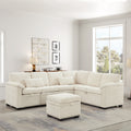 97 Inch L-Shaped Corner Sectional Sofa Couch With Seat And Storage Ottoman,Chenille Fabric Corner Couch With 7 Seats & 2 Pillows For Living Room, Beige