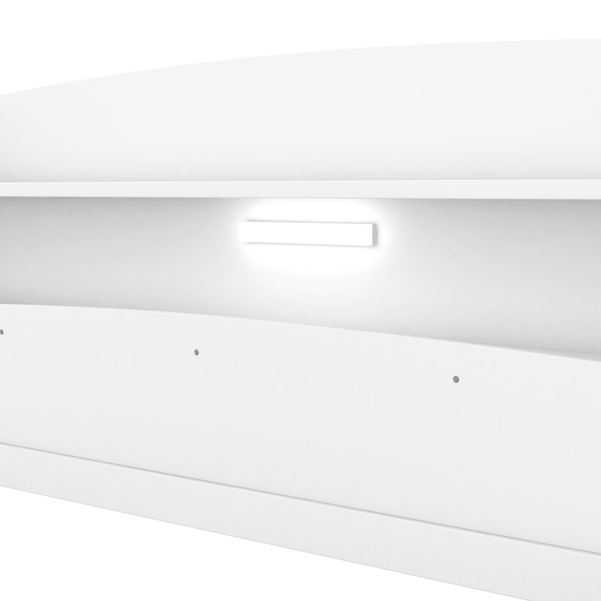 Wood Full Size Platform Bed With LED, Storage Headboard & Guardrail, White