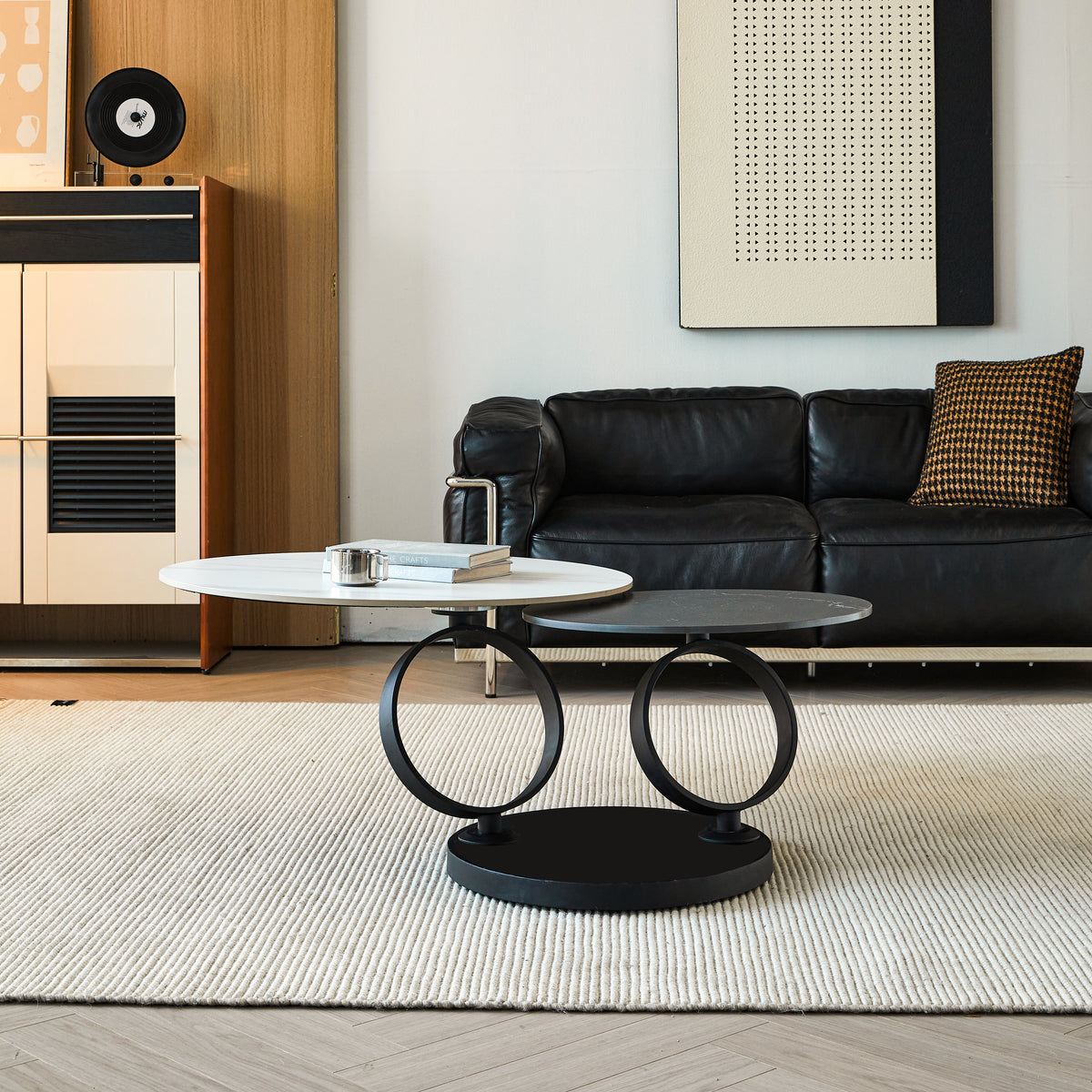 Round Nested Coffee Tables  White & Black Faux Marble Top With Sturdy Black Metal Frame, Space-Saving Living Room Coffee Table Set For Sofa Side, Apartment  Home Decor