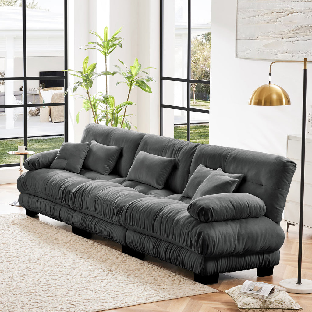 3-Seater Sectional Sofa Modular Deep Seat Sofa Couch , Chenille Sofa Soft Comfy Upholstered Furniture For Living Room, Apartment, Studio, Office,Chenille Gray