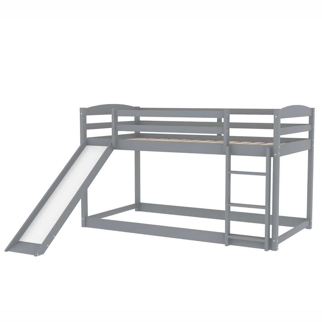 Gray Twin Twin Bunk Bed Convertible Slide Ladder