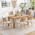 Set Of 6, PU Seat, Rattan Backrest, Bamboo Kitchen Chair With Imitation Rattan Backrest And Retro Side Armchair, Suitable For Home, Restaurant, Living Room, Cafe,beige