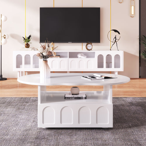 Cloud-Shaped Coffee Table With Drawer And Storage Compartments