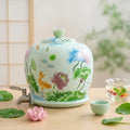 925 Sterling Silver Elegant Lotus and Koi Hand-Painted Ceramic Beverage Dispenser with Metal Tap - Handicraft