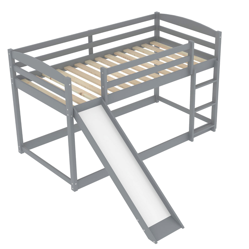 Gray Twin Twin Bunk Bed Convertible Slide Ladder