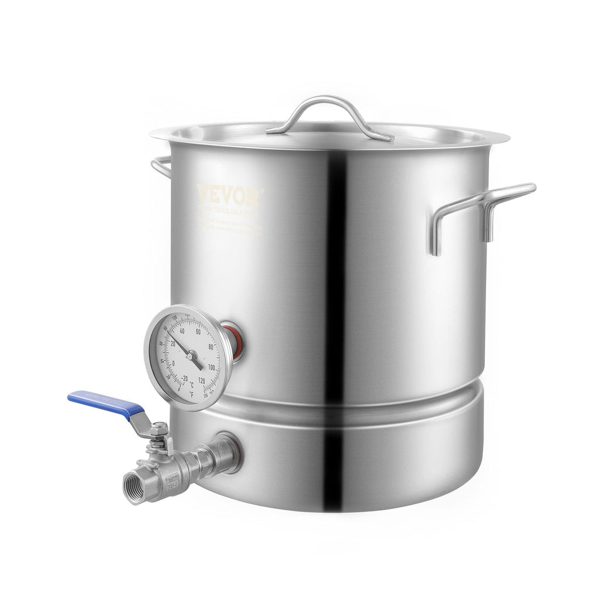 Stainless Steel Kettle, 5 GALLON Brewing Pot, Tri Ply Bottom For Beer, Brew Kettle Pot, Home Brewing Supplies Includes Lid, Handle, Thermometer, Ball Valve Spigot, Filter, Filter Tray