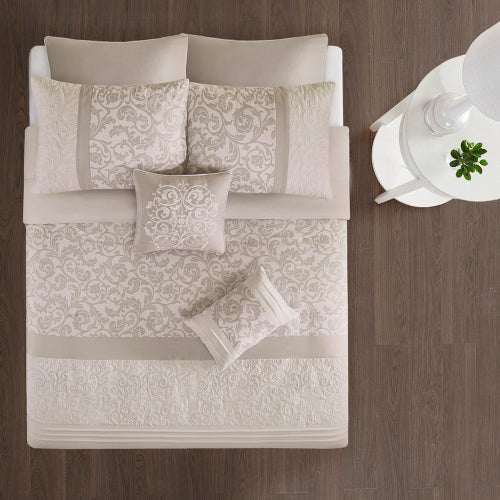 Embroidered 8 Piece Comforter Set Neutral King