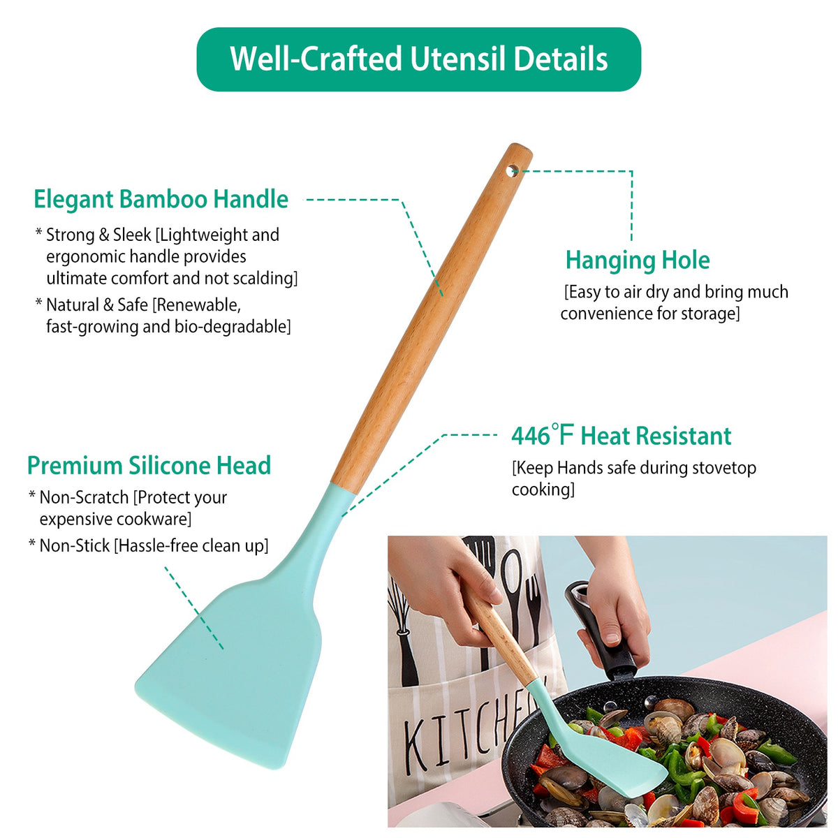 2 Color Options -- Set Of 11Pcs Silicone Cooking Utensil Set Heat Resist Wooden Handle Silicone Spatula Turner Ladle Spaghetti Server Tongs Spoon Egg Kitchenware Set With Holder