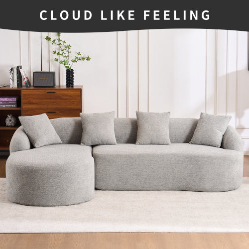 LY-022 GREY COMPRESSION SOFA Combining Chaise Longue With 3-seater, Wood Grain Chenille Fabric, Full Sponge Compression Sofa,combined Sofa With 4 Pillows For Living Home Furniture Apartment