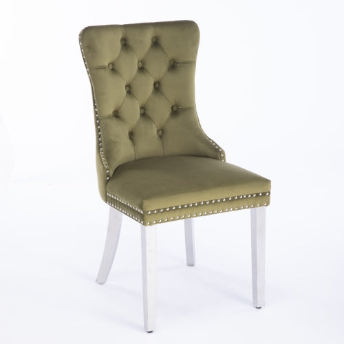 High-end Tufted Solid Wood Contemporary Velvet Upholstered Dining Chair With Chrome Stainless Steel Plating Legs,Nailhead Trim,Set Of 2