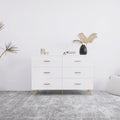 High Glossy Surface 6 Drawers Chest Of Drawer With Golden Handle And Golden Steel Legs White Color Vanity