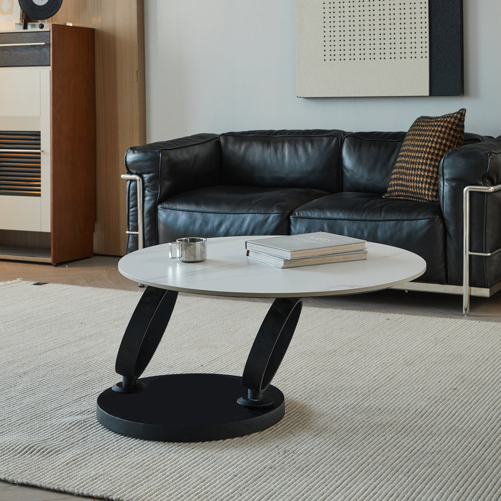 Round Nested Coffee Tables  White & Black Faux Marble Top With Sturdy Black Metal Frame, Space-Saving Living Room Coffee Table Set For Sofa Side, Apartment  Home Decor