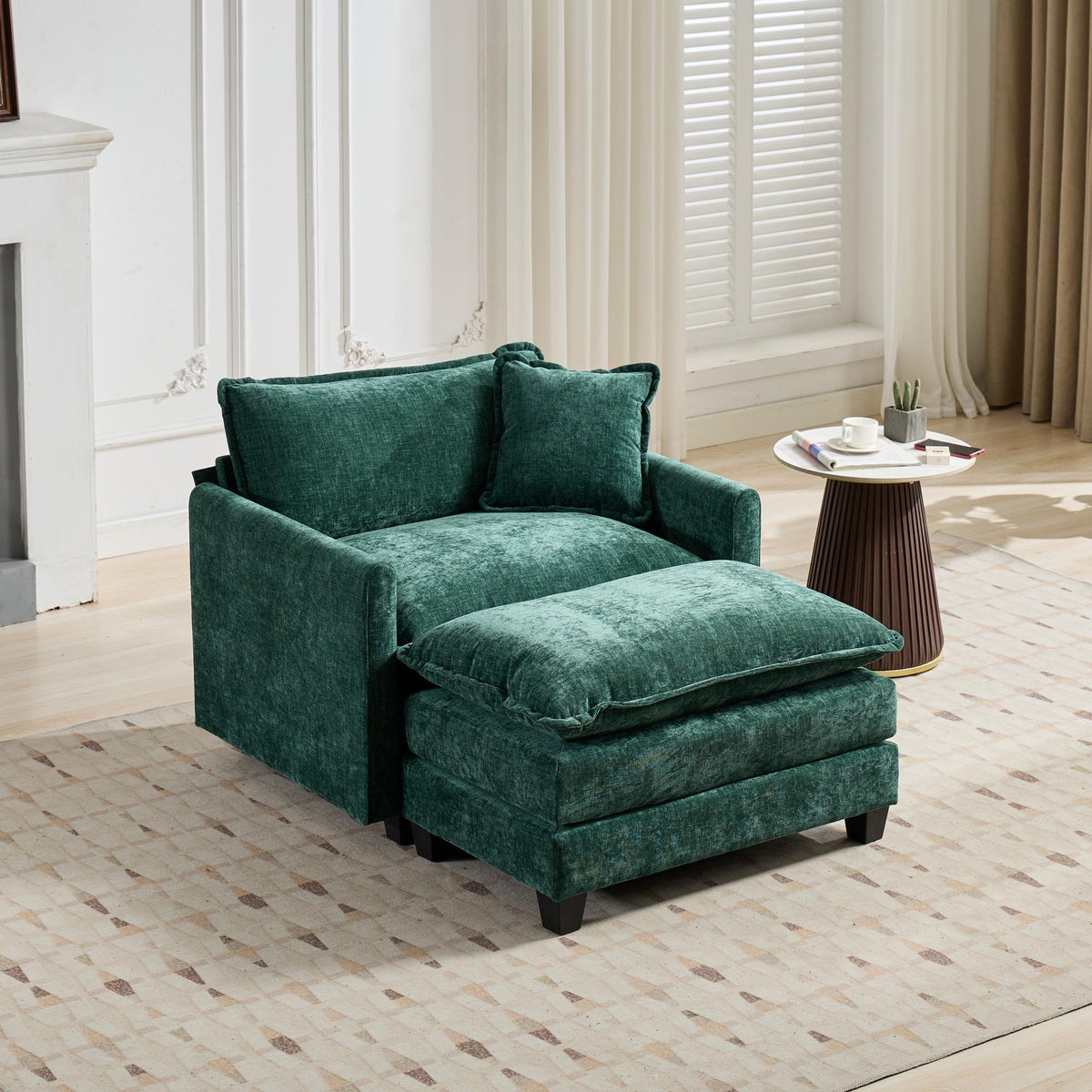 Cloud Sofa Ottoman Only, Modern Sectional Couch, For Living Room Bedroom And Apartment, Comfy Double Layer Upholstered Seat Cushion, Breathable Chenille Fabric, Green