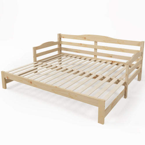 Daybed Cabin Bed SIngle Guest Bed Sofa Bed, Pull Out Trundle For Living Room And Bedroom - 3 FT 90 X190 Cm -Natural