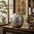 925 Sterling Silver Exquisite Silver-Tone Beverage Dispenser with Traditional Landscape Relief Carvings and Ornate Accents - Handicraft
