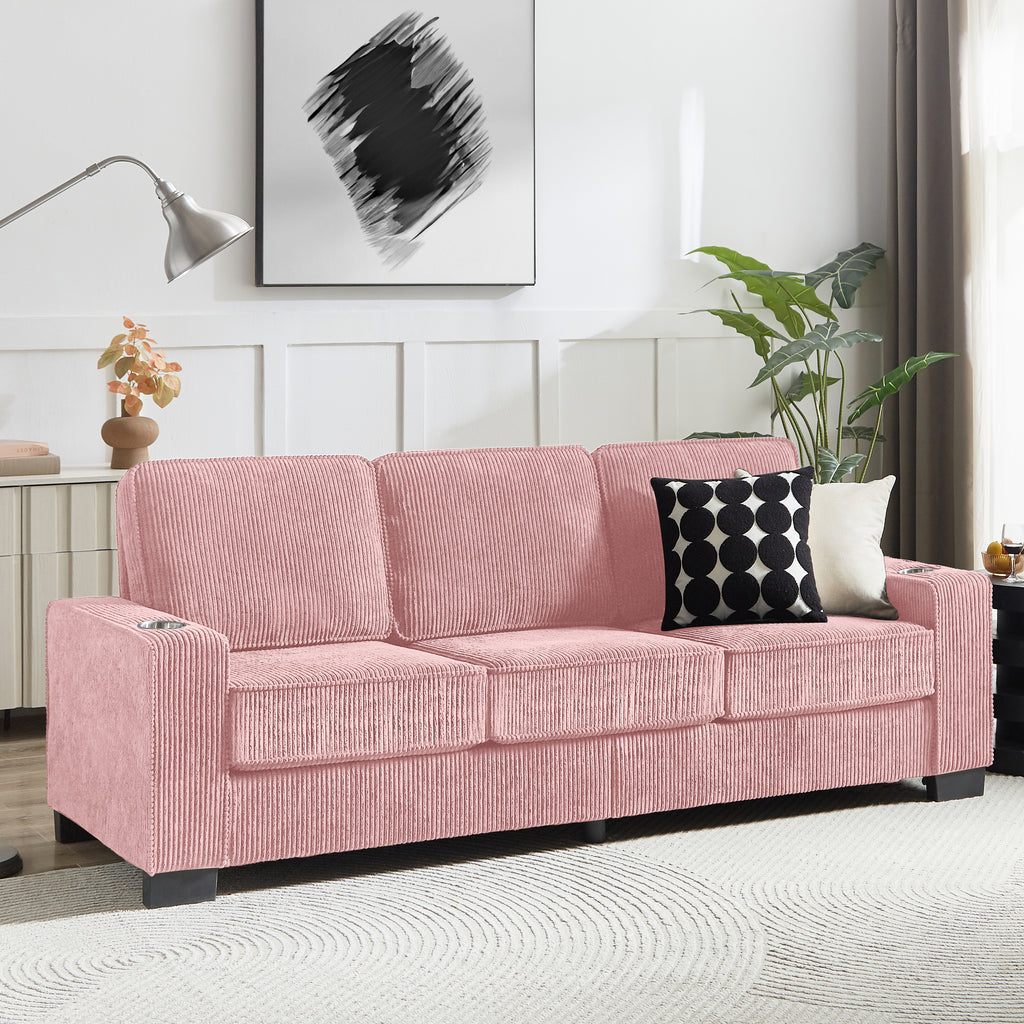 83.86  Corduroy Fabric Sofa,Modern Compressed Couch,3-Seater Sofa, Furniture For Living Room,Bedroom,office ,Pink