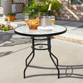 32 Inch Patio Tempered Glass Steel Frame Round Table With Convenient Umbrella Hole