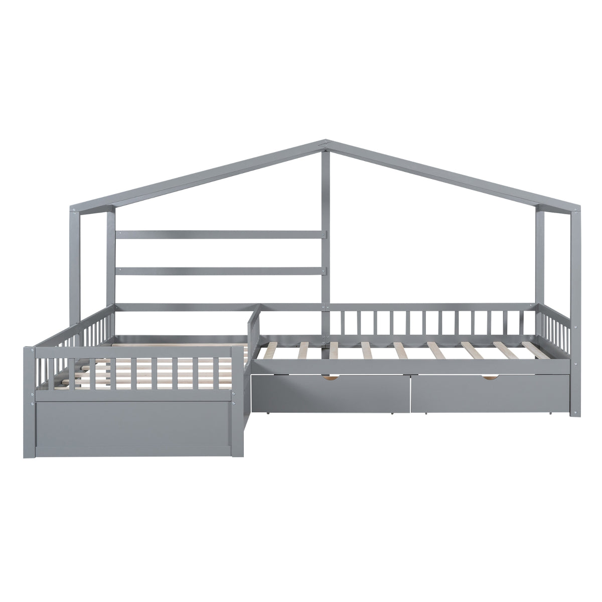 Twin Size House Platform Bed With Three Storage Drawers,Gray