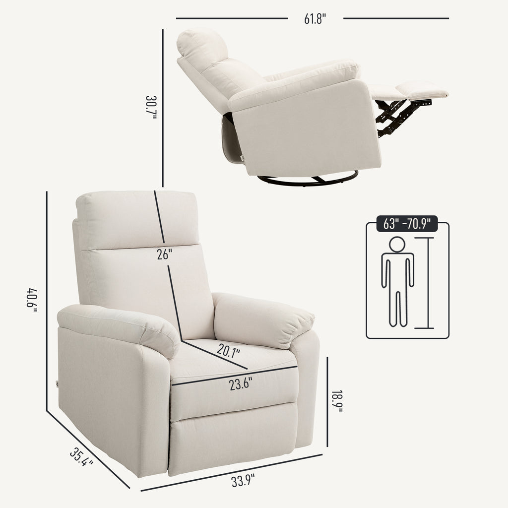 Recliner Chair, Wide Swivel Rocker Chair, Overstuffed Single Sofa With Pocket Spring, Footrest, Quick Assembly, Cream