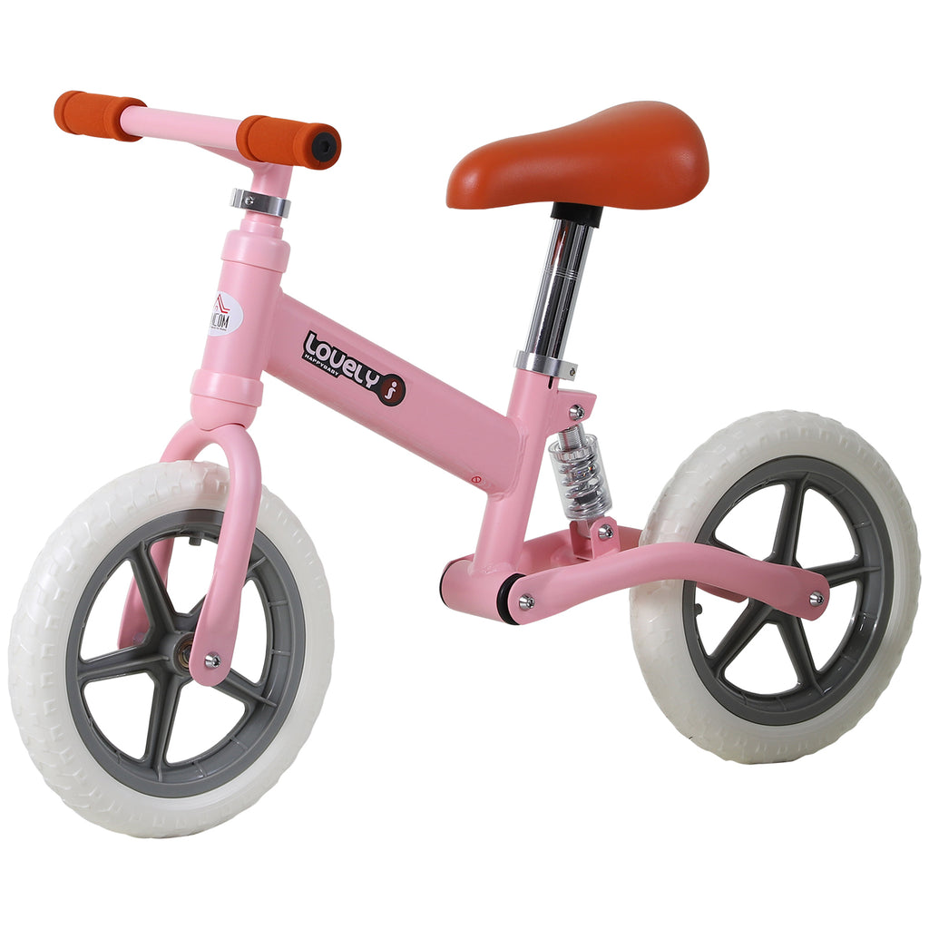 12" Kids Balance Bike No Pedal Bicycle EVA Tire Adjustable Seat Toddler Training Bike W/ Shock Absorber 2 - 5 Years Gift For Boys Girls Pink