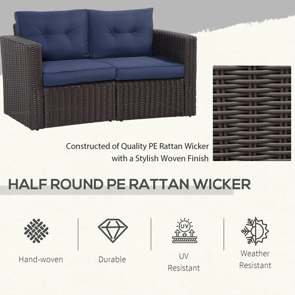 2 Piece Patio Wicker Corner Sofa Set, Outdoor PE Rattan Furniture, with Curved Armrests and Padded Cushions for Balcony, Garden, or Lawn, Dark Blue