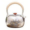 Pure 999 Fine Silver Handcrafted  Teapot with Bamboo Handle and Engraved Landscape Artwork-Fine large teapot - Handicraft