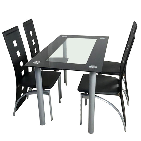 4pcs Long Backrest Square Hollow Decoration PU Leather Dining Chairs