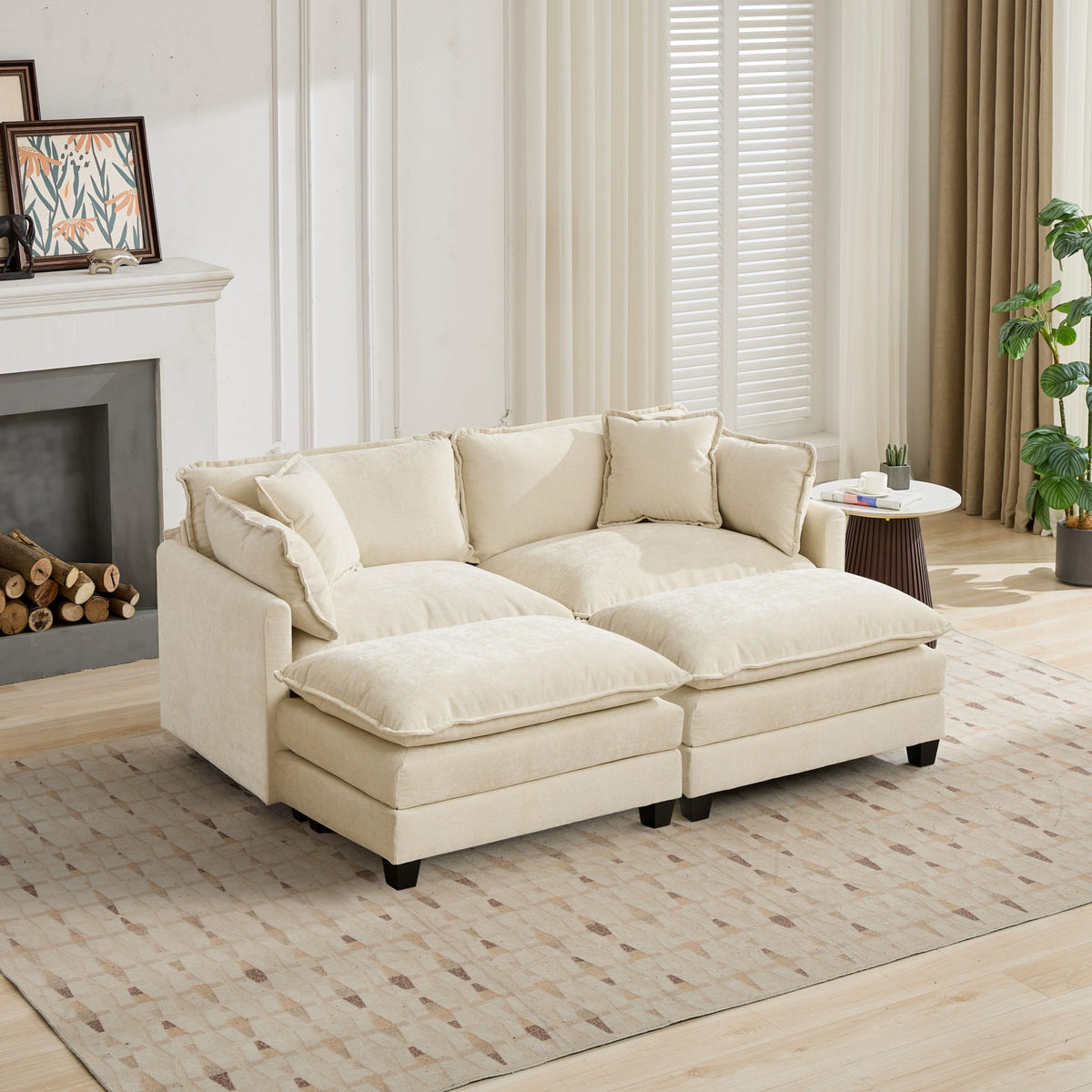 Cloud Sofa Ottoman Only, Modern Sectional Couch, For Living Room Bedroom And Apartment, Comfy Double Layer Upholstered Seat Cushion, Breathable Chenille Fabric, Beige