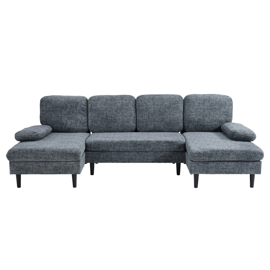 U-shaped Combination Sofa, Double Lounge Chair, Chenille Fabric 4-seat Living Room Furniture