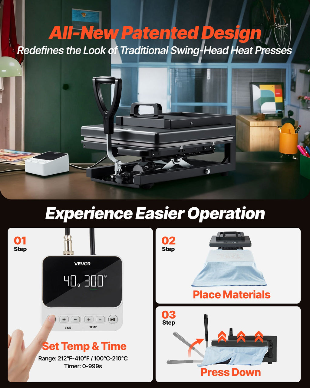 5-in-1 Heat Press Machine 15x15 High Pressure | Sublimation Press for T-Shirts, Mugs & Caps