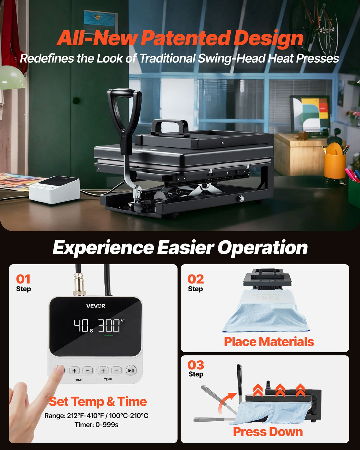 5-in-1 Heat Press Machine 15x15 High Pressure | Sublimation Press for T-Shirts, Mugs & Caps
