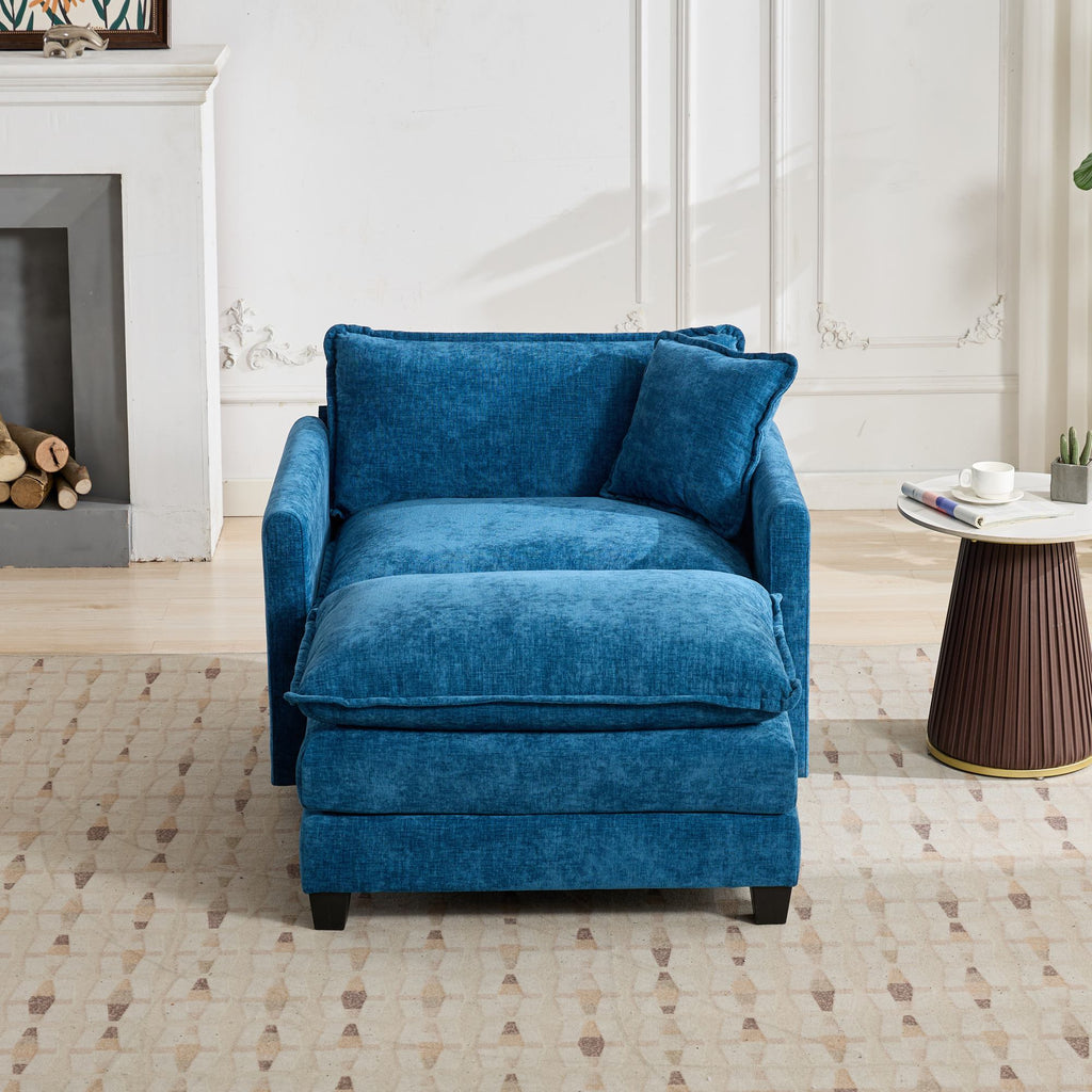 Cloud Sofa Ottoman Only, Modern Sectional Couch, For Living Room Bedroom And Apartment, Comfy Double Layer Upholstered Seat Cushion, Breathable Chenille Fabric, Blue