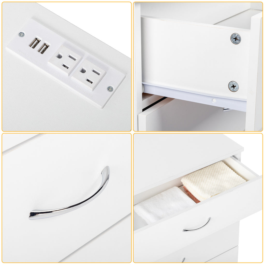 4 Drawers, 2 USB  2 Sockets, Bedside Table