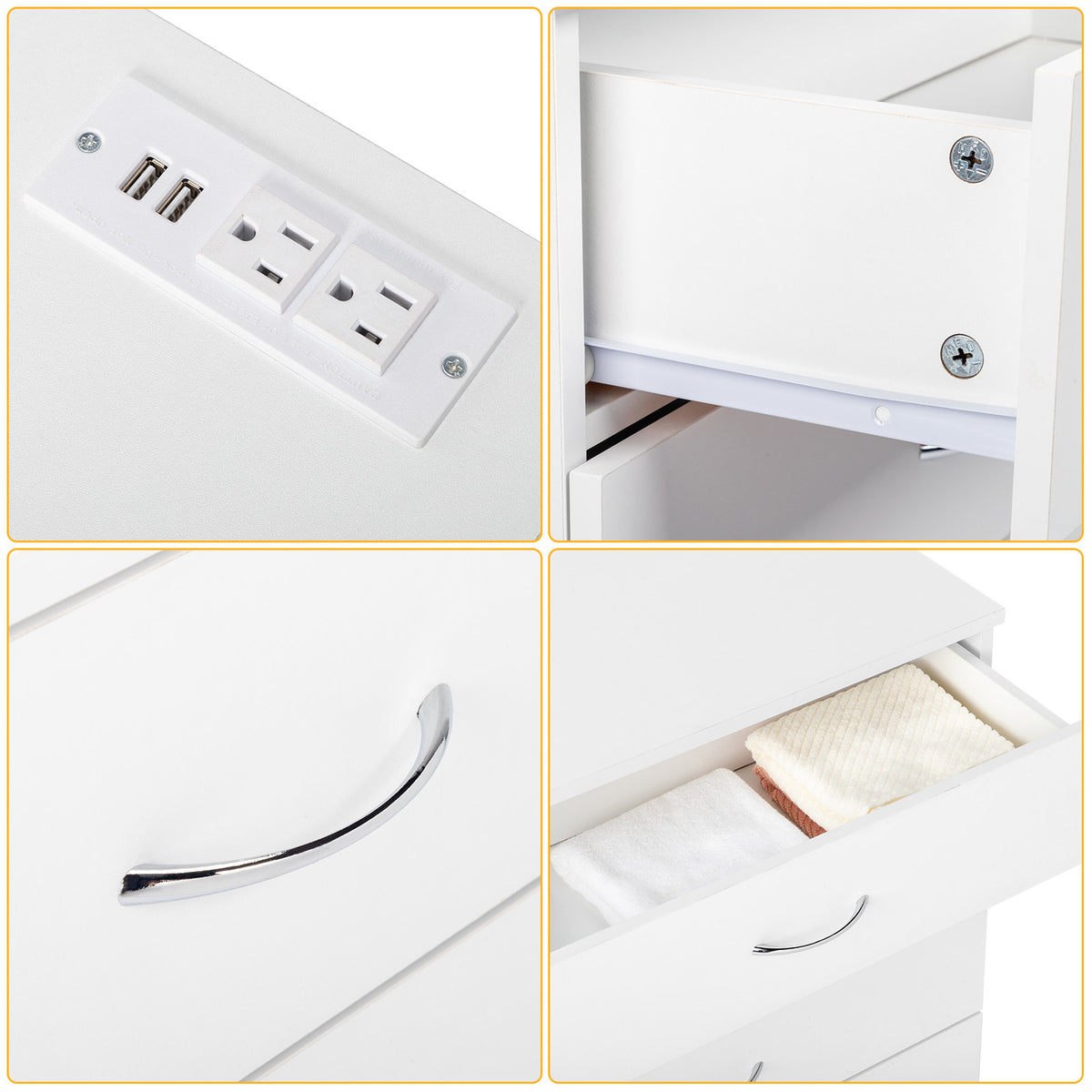 4 Drawers, 2 USB  2 Sockets, Bedside Table