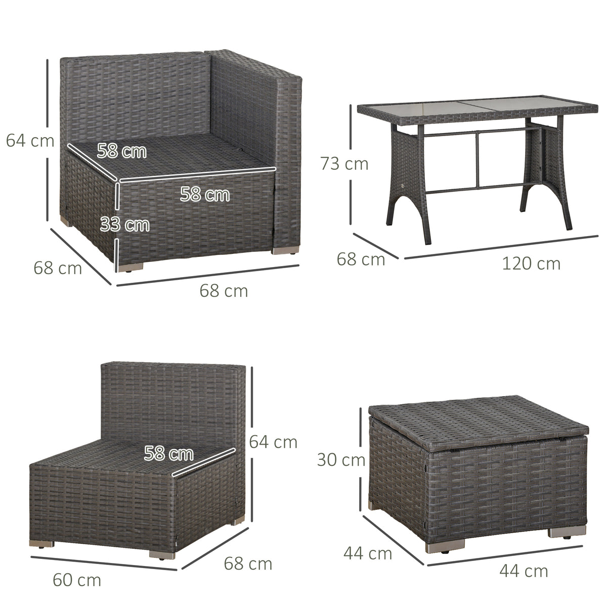 9-Seater Garden Rattan Furniture 10 Pcs Rattan Corner Dining Sofa Set, Grey/Dusty Blue Cushion