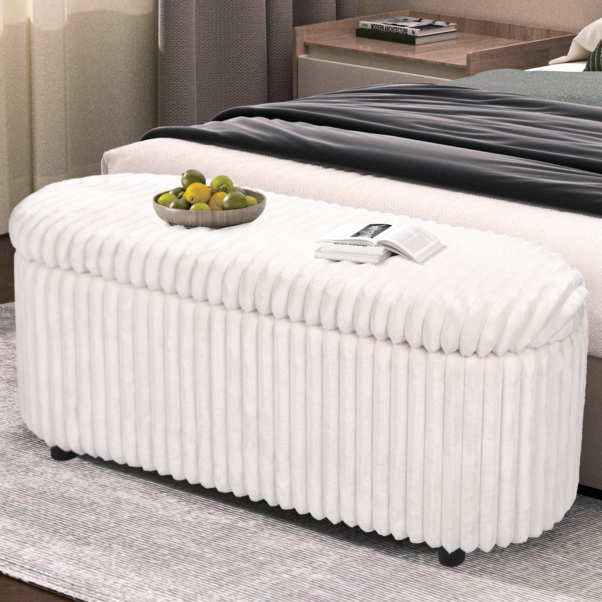 Linen Upholstered Storage Bench