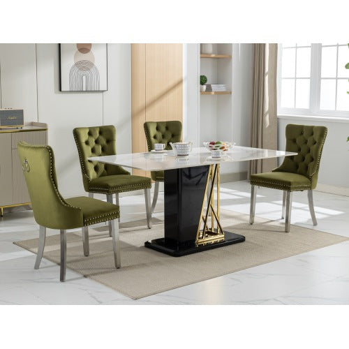 High-end Tufted Solid Wood Contemporary Velvet Upholstered Dining Chair With Chrome Stainless Steel Plating Legs,Nailhead Trim,Set Of 2