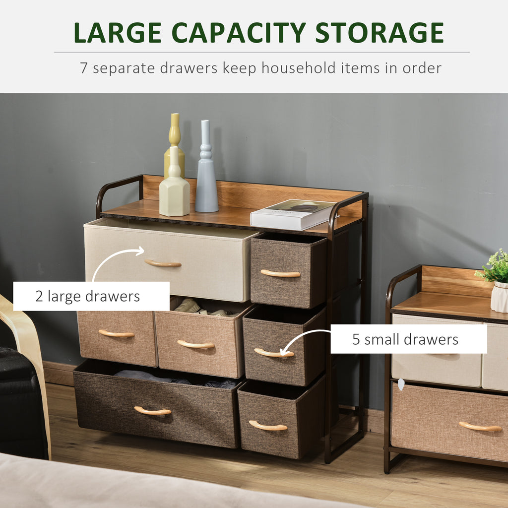 3-Tier Storage Organizer for Bedroom Entryway, 7-Drawer Dresser with Steel Frame for Bedroom, Maple Wood