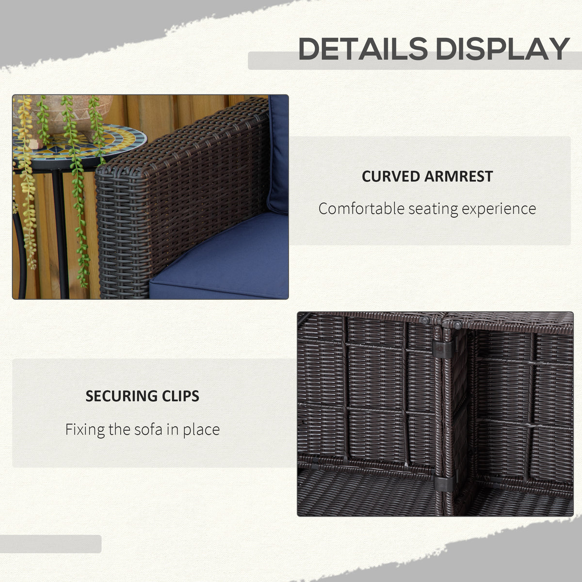 2 Piece Patio Wicker Corner Sofa Set, Outdoor PE Rattan Furniture, with Curved Armrests and Padded Cushions for Balcony, Garden, or Lawn, Dark Blue