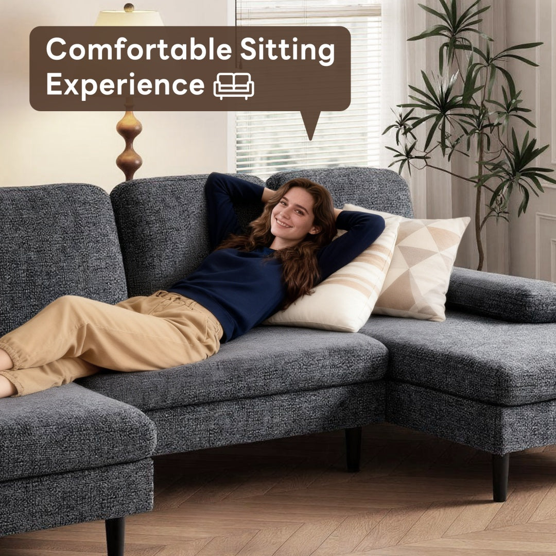 U-shaped Combination Sofa, Double Lounge Chair, Chenille Fabric 4-seat Living Room Furniture