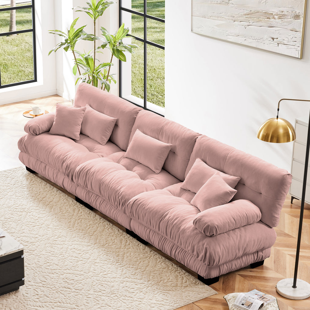 3-Seater Sectional Sofa Modular Deep Seat Sofa Couch , Chenille Sofa Soft Comfy Upholstered Furniture For Living Room, Apartment, Studio, Office,Chenille Pink