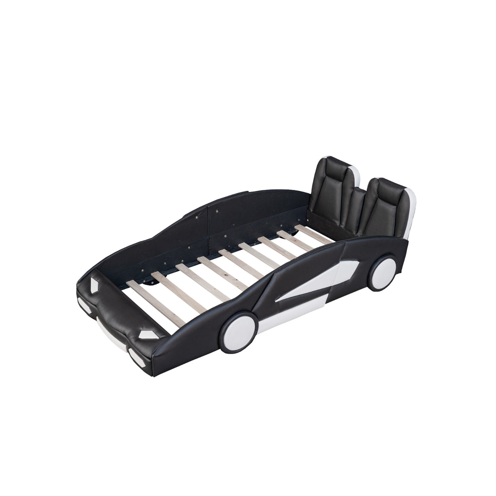 Twin Size Race Car-Shaped Platform Bed With Wheels, Black