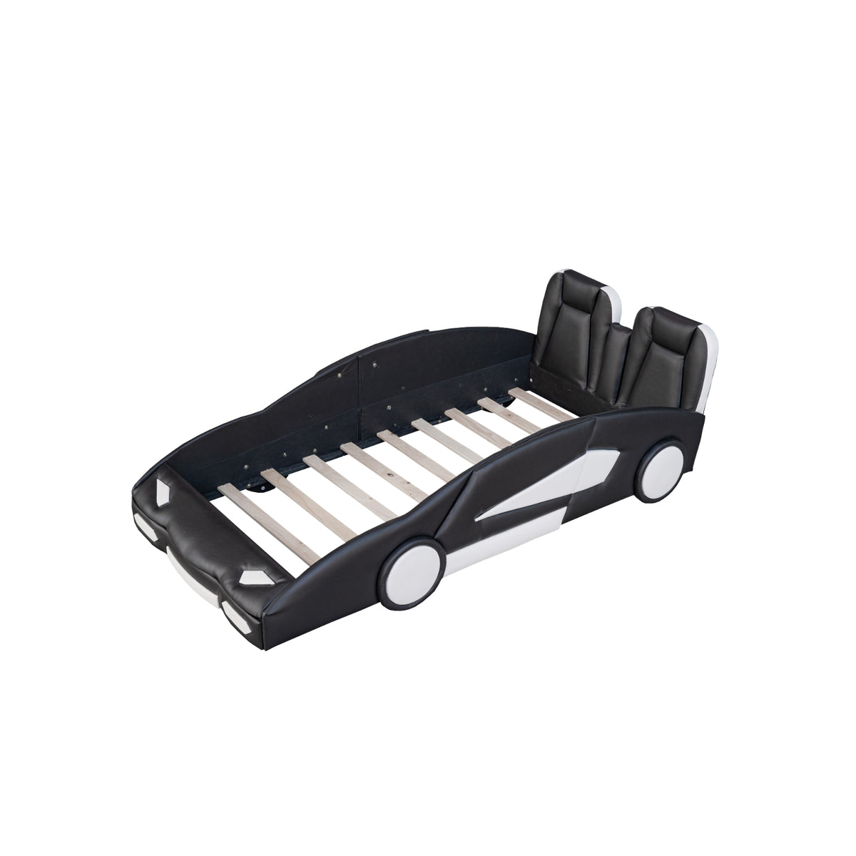 Twin Size Race Car-Shaped Platform Bed With Wheels, Black