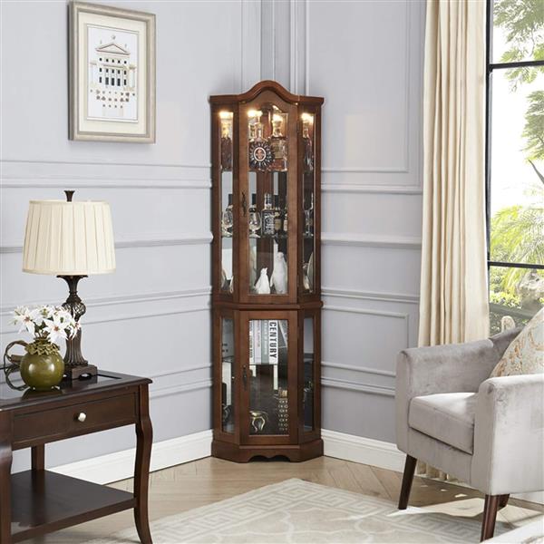 Corner Rare Cabinet With Lights, Excluding E26 Light Bulbs