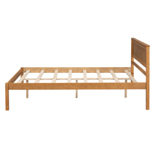 Platform Bed Frame With Headboard, Wood Slat Support, No Box Spring Needed, Full, Oak