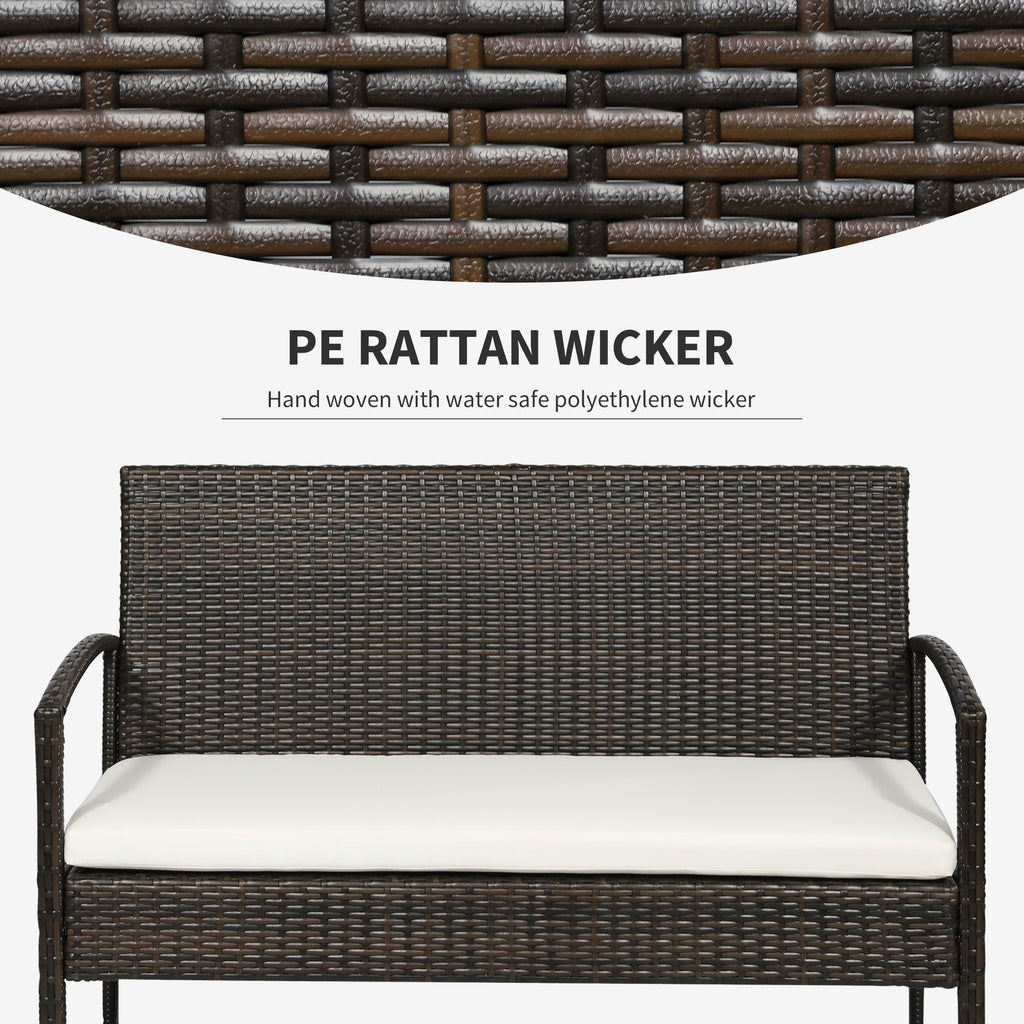 Patio Furniture Set, 4 Piece Indoor Outdoor PE Wicker Conversation Set with Chairs, Loveseat Sofa, Cushions, Glass Table for Backyard, Sunroom, Pool, Garden, Brown