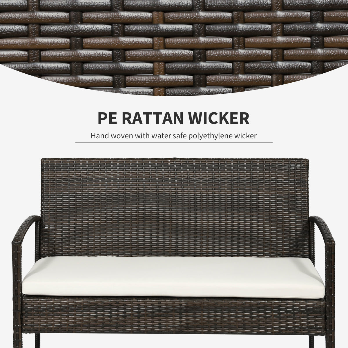 Patio Furniture Set, 4 Piece Indoor Outdoor PE Wicker Conversation Set with Chairs, Loveseat Sofa, Cushions, Glass Table for Backyard, Sunroom, Pool, Garden, Brown